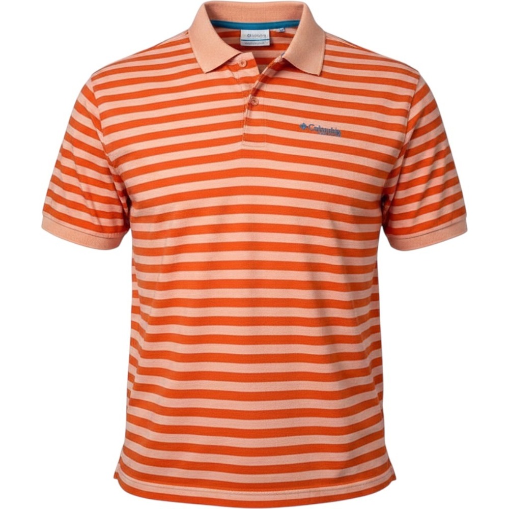 Columbia PFG Polo Shirt XL Orange Stripe With Blue Accent